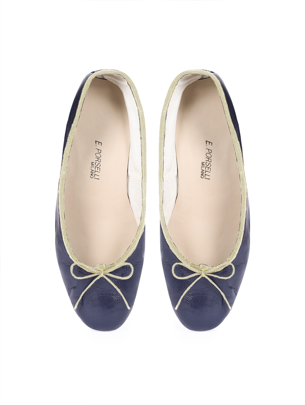 Ballet Flats Dark Blue Bone Trim