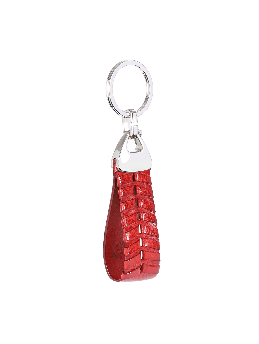 Weaved Fishbone Cuoio Leather Key Ring Red