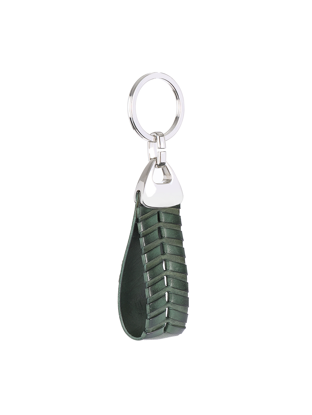 Weaved Fishbone Cuoio Leather Key Ring Green