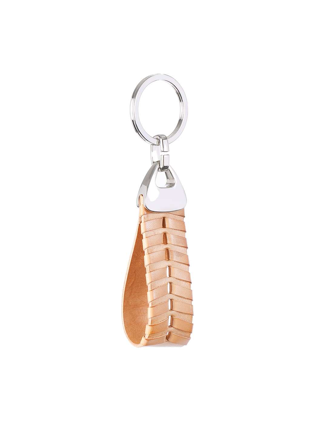 Weaved Fishbone Cuoio Leather Key Ring Natural