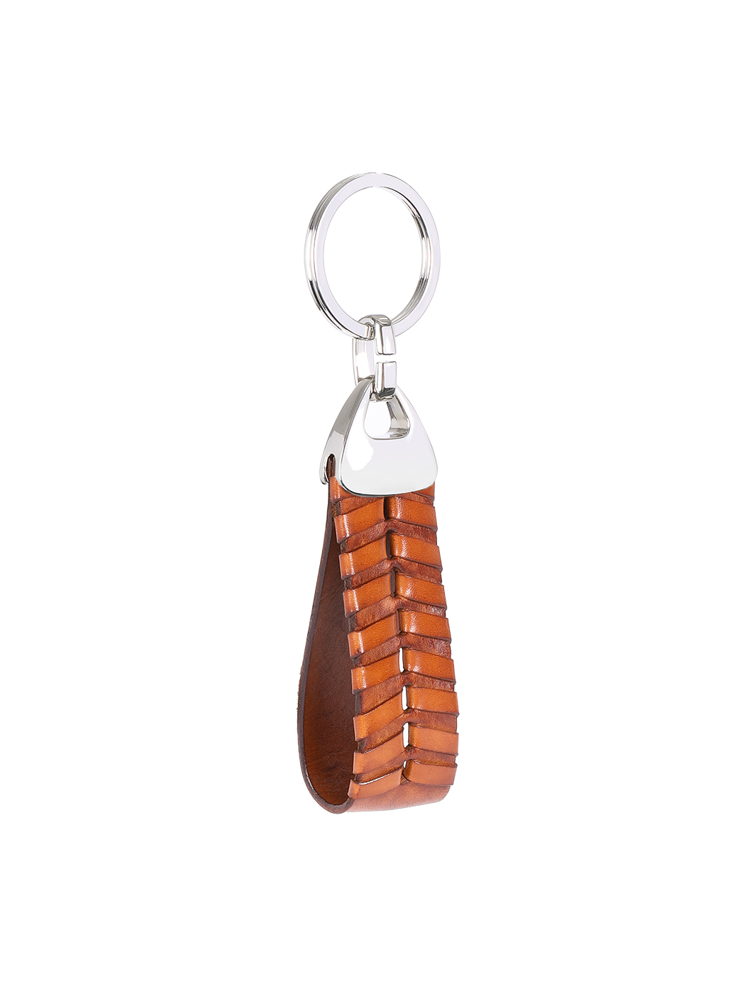 Weaved Fishbone Cuoio Leather Key Ring Tan