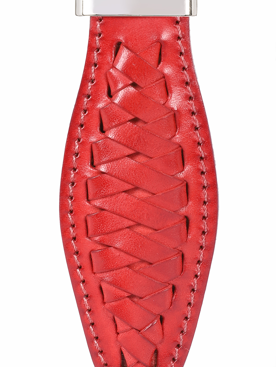 Weaved Fishtail Cuoio Leather Key Ring Red