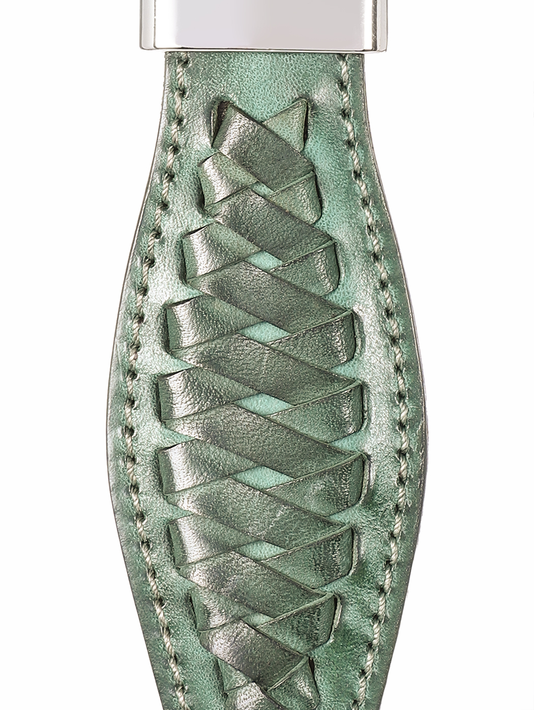 Weaved Fishtail Cuoio Leather Key Ring Green