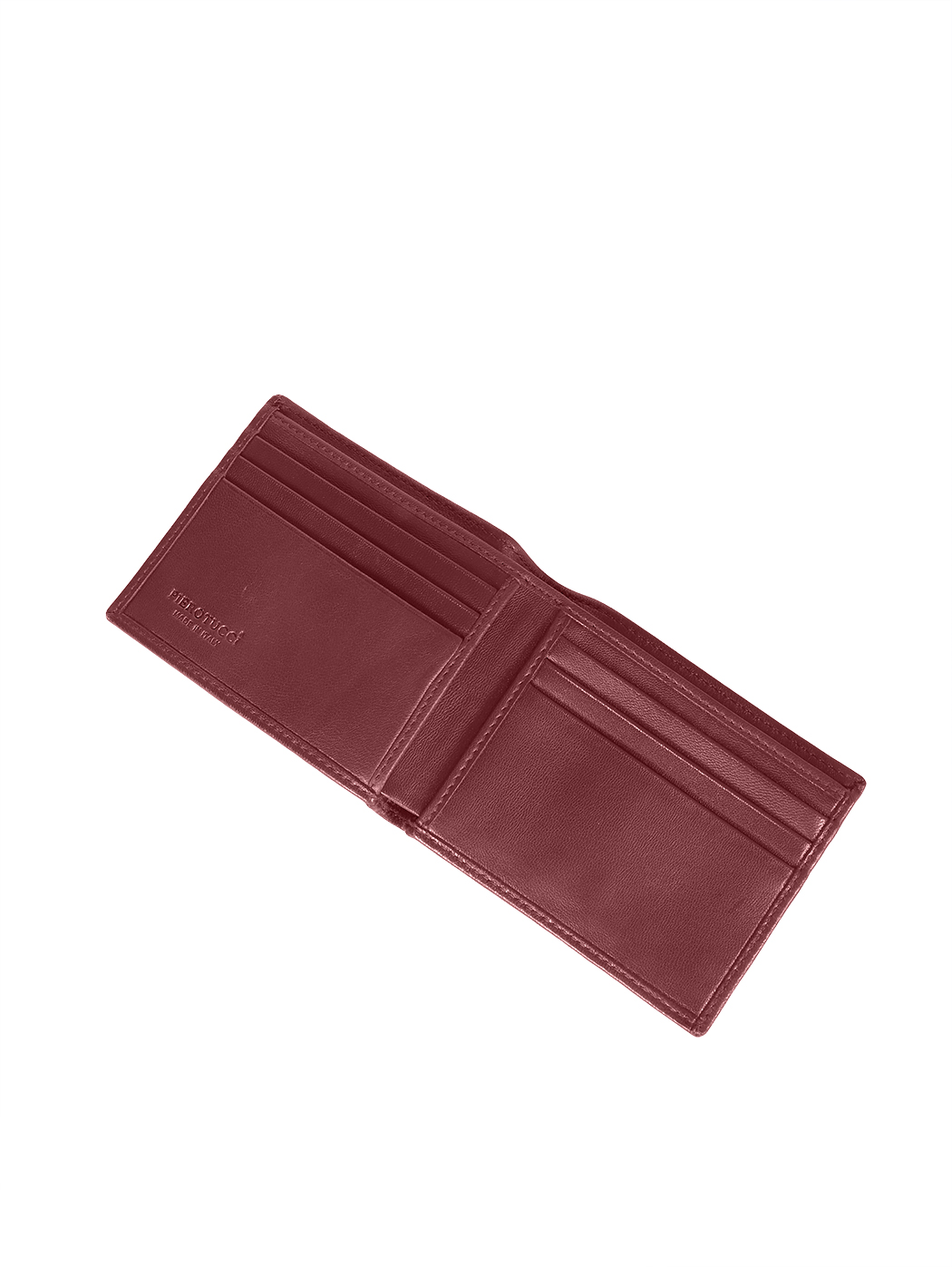 Classic Smooth Leather Bifold Card Wallet Prune Red