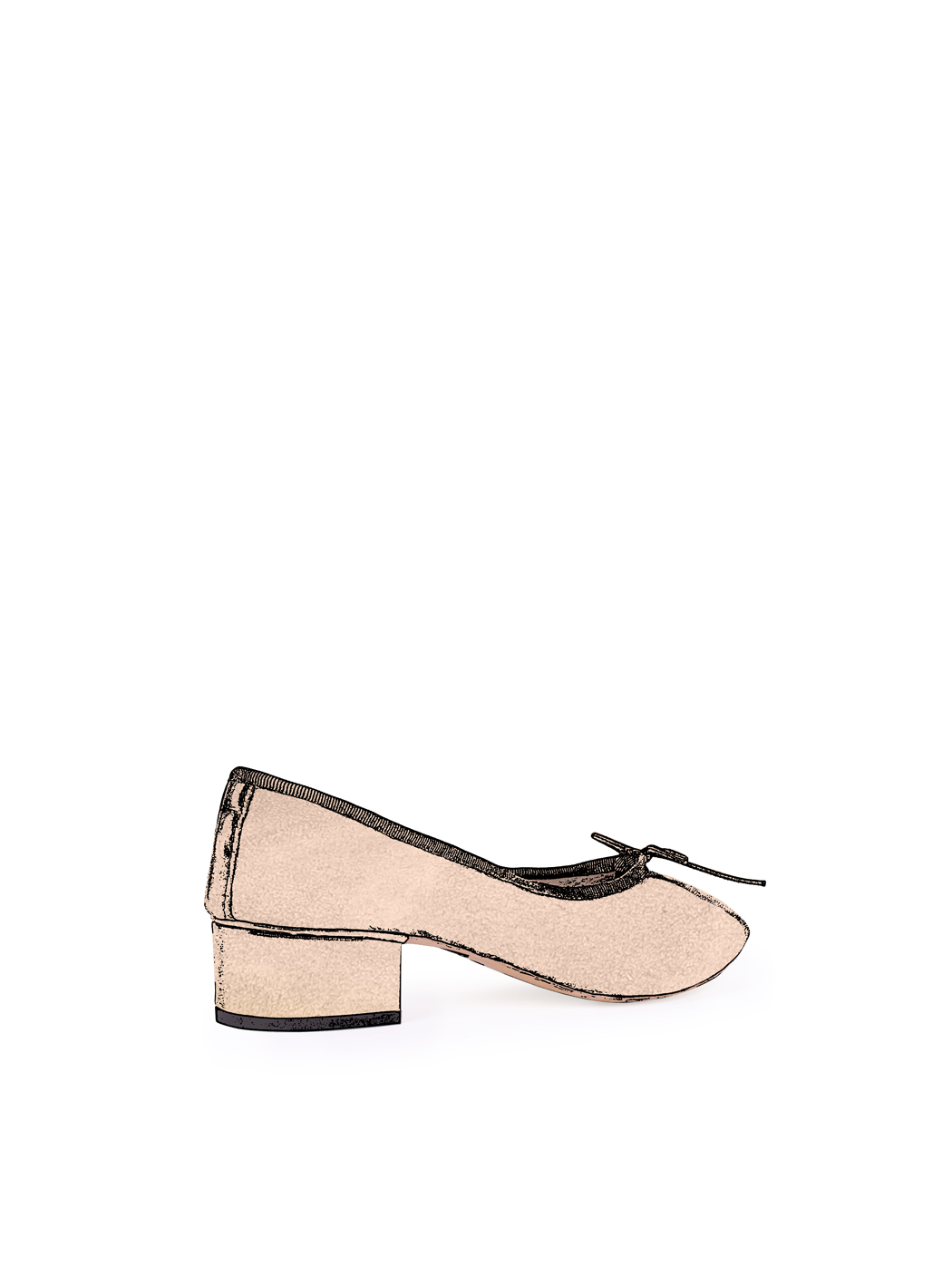 Ballet Pumps Block Heel Nude Suede C02-Nude